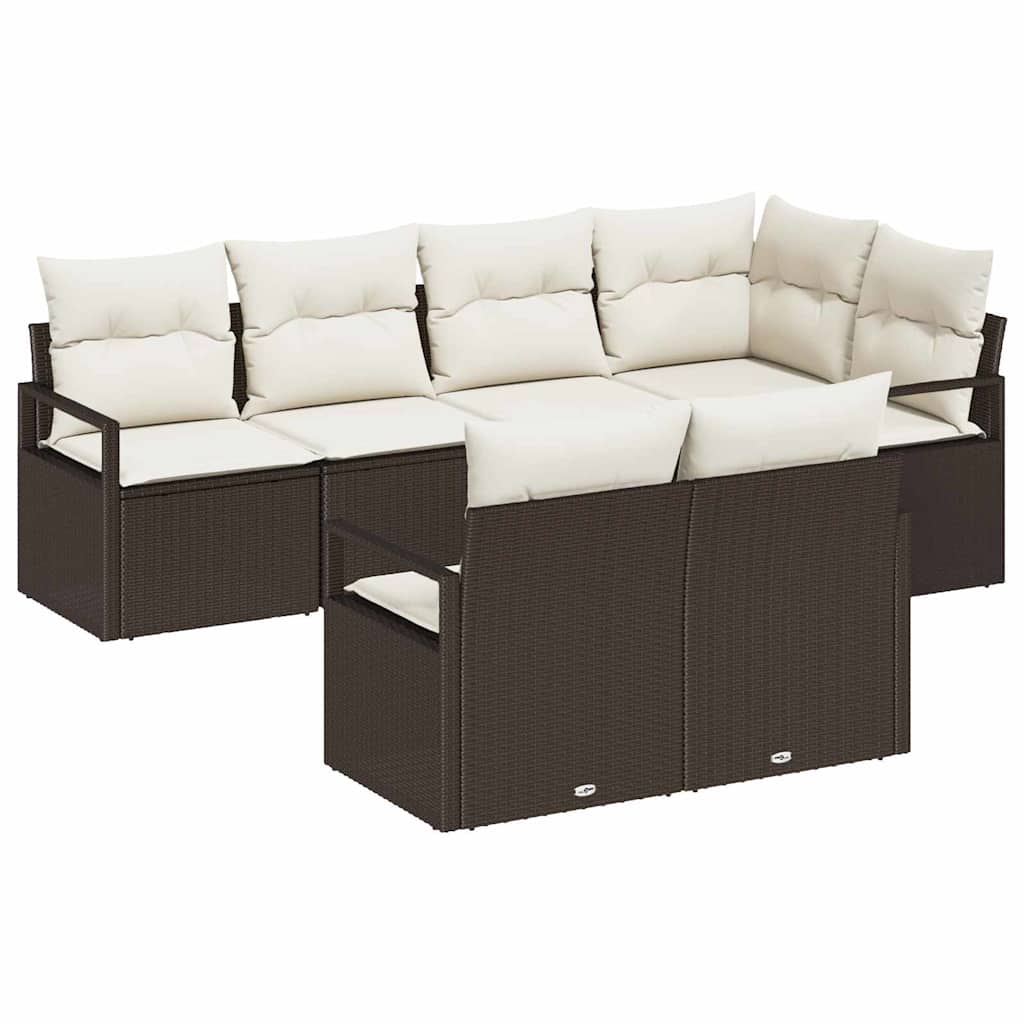 Garten-Sofa-Set mit Kissen mit Speicher 7 pcs Braun und Creme